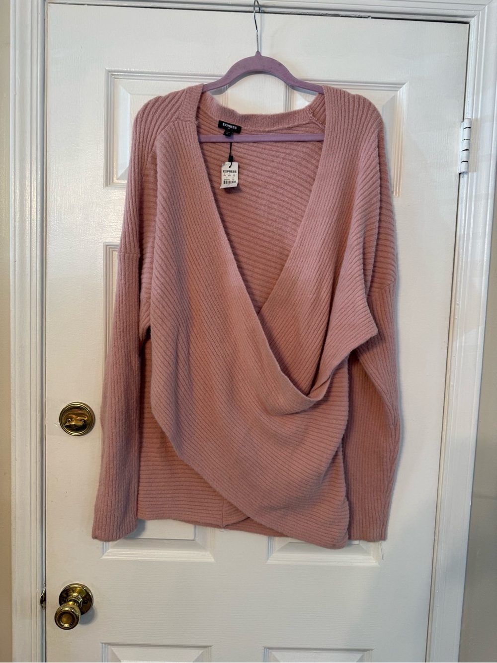 Express Womens Blush Pink Draped V-Neck Sweater